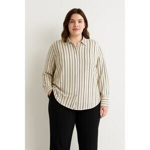 LANE BRYANT Women's Classic Striped Blouse 2X Polyester Cotton Spandex